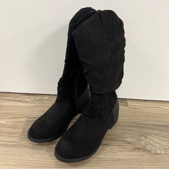 Rachel Zoe Youth Zip Calf Boots Black Sparkle Heel Size 2Y NWOB - Picture 1 of 7